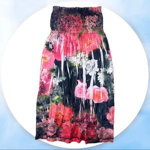 Anthropologie Lapis Floral Convertible Skirt Dress Silky Sequins Black Pink